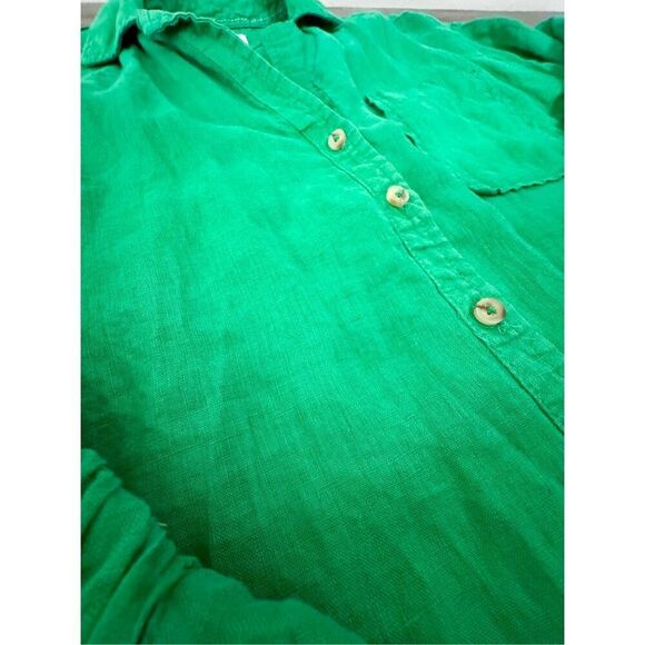 Maeve 100% Linen‎ Kelly Green Button Down Long Sleeve Lagenlook XS Anthro - Picture 7 of 13